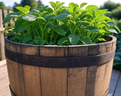 growing potatoes in a barrel
