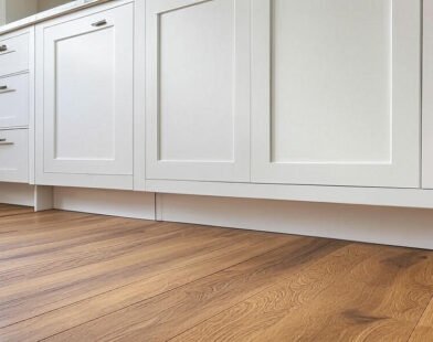 white cabinets oak floors