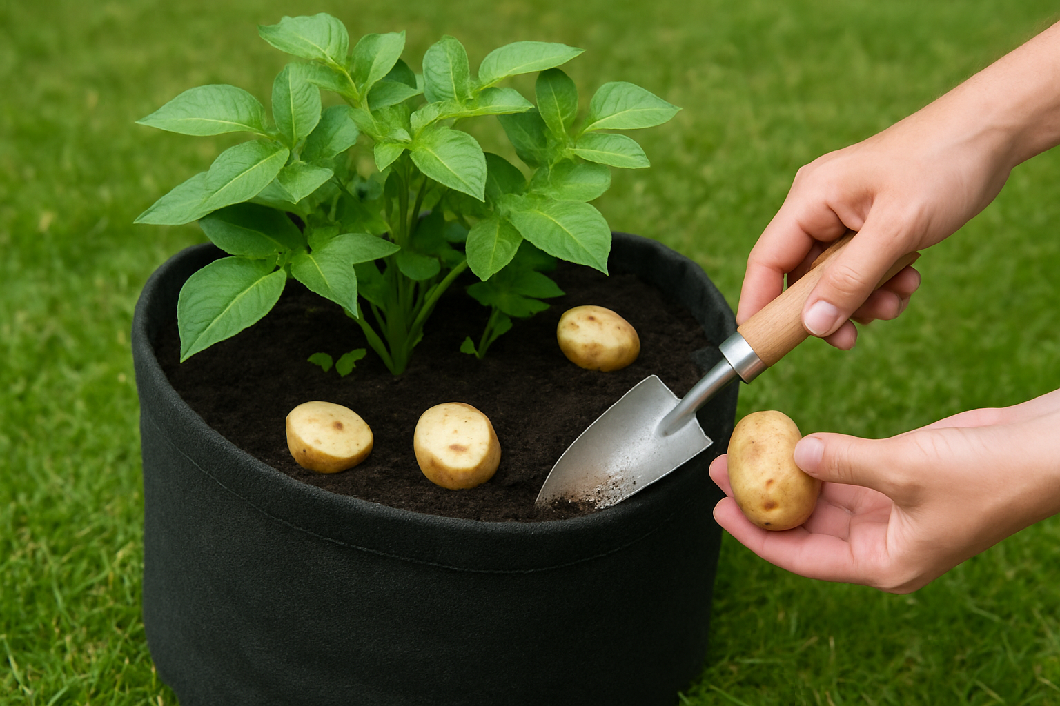 planting potatoes in planter